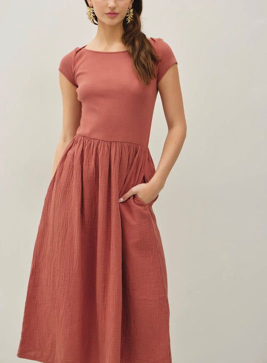 Celine Boat Neck Dress in Terracotta