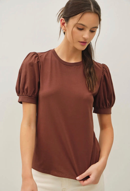Cassidy Puff Sleeve Top in Brown