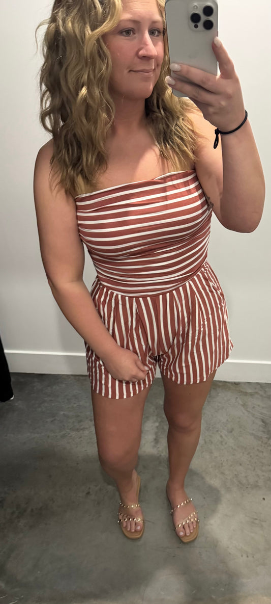 Kyli Romper in Striped Baked Clay