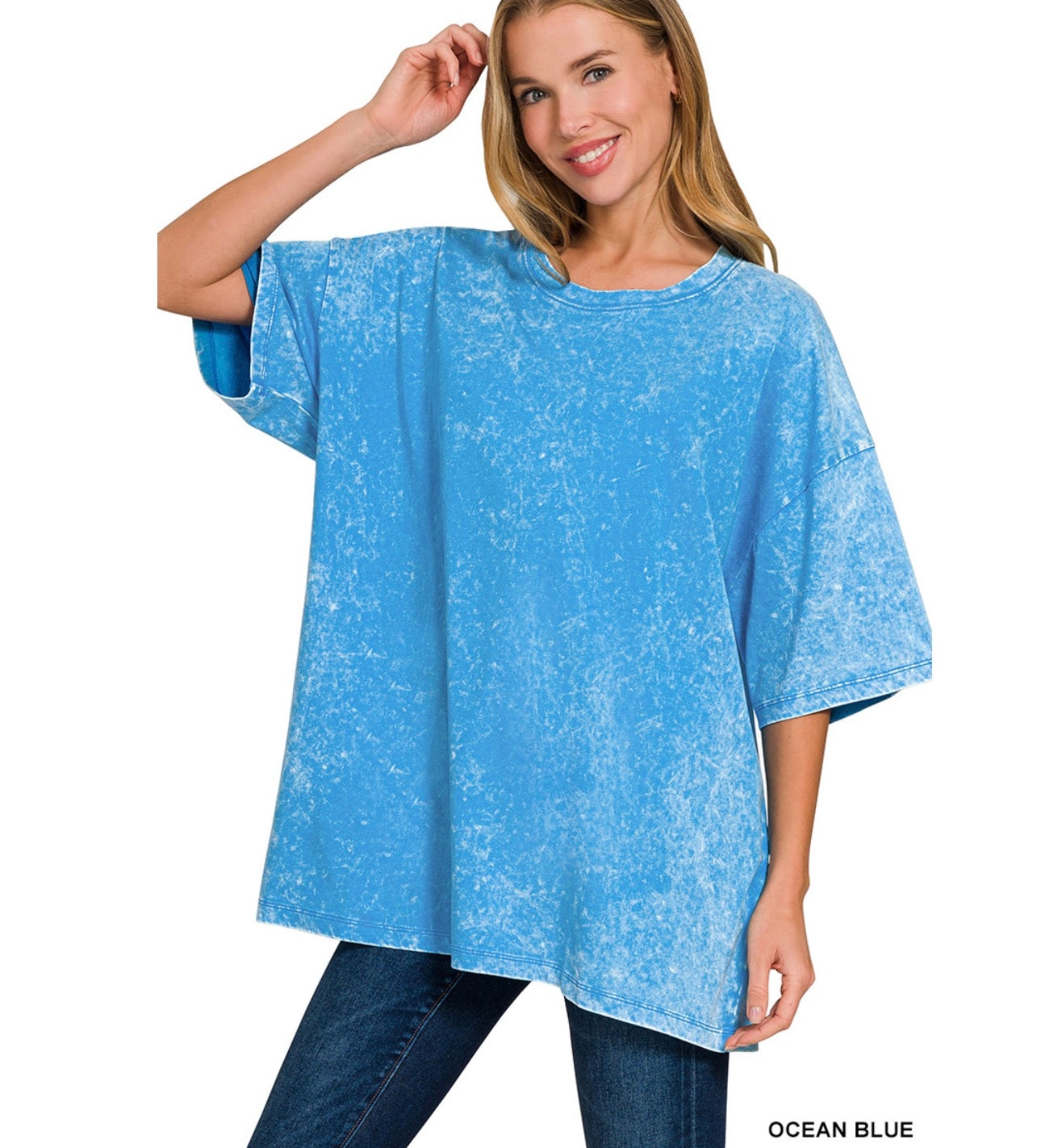 Madi Oversized Acid Washed Tee Ocean