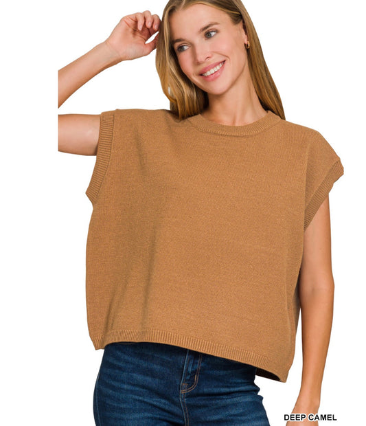 Kimari Short Sleeve Sweater in Deep Camel