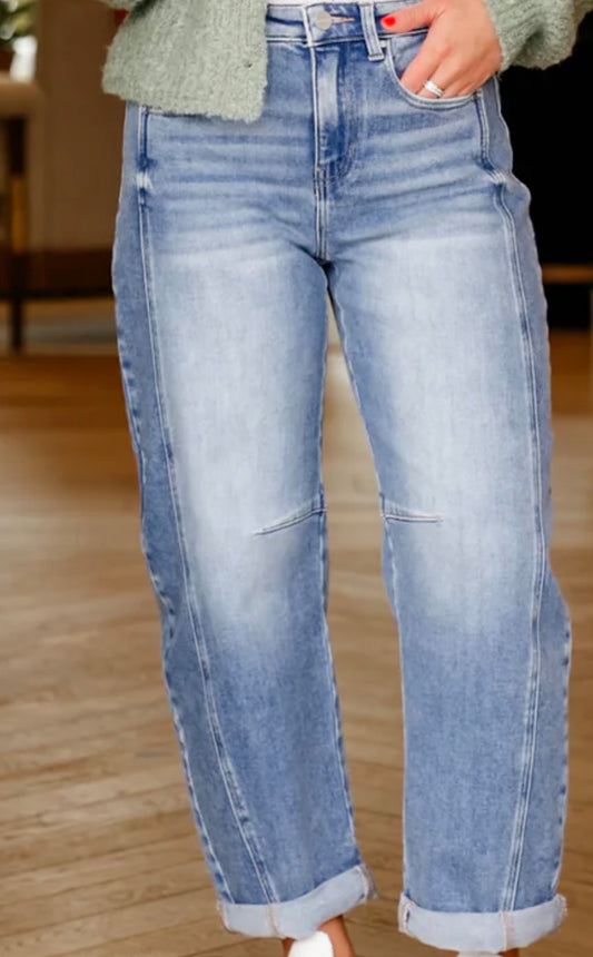 Risen Medium Washed Cropped Barrel Jeans