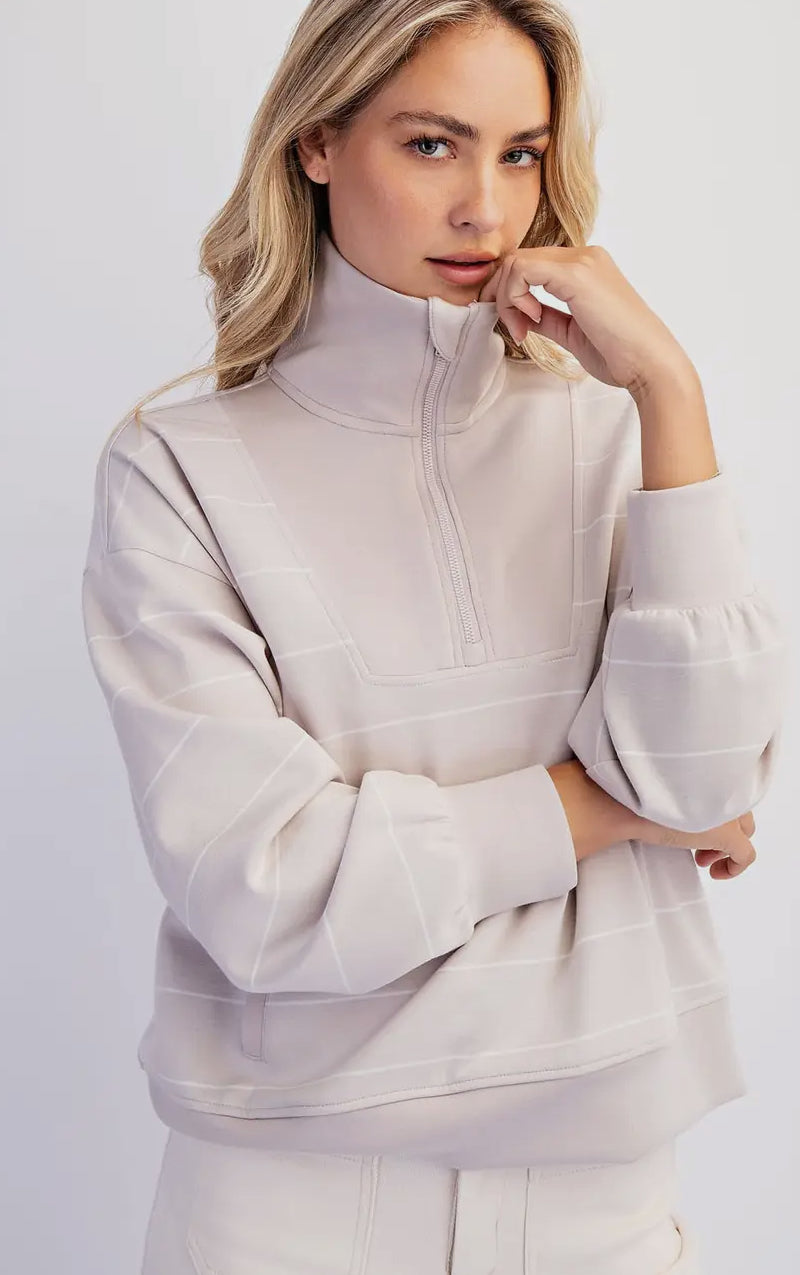 Legacy Striped 3/4 Zip -Mocha / Cream