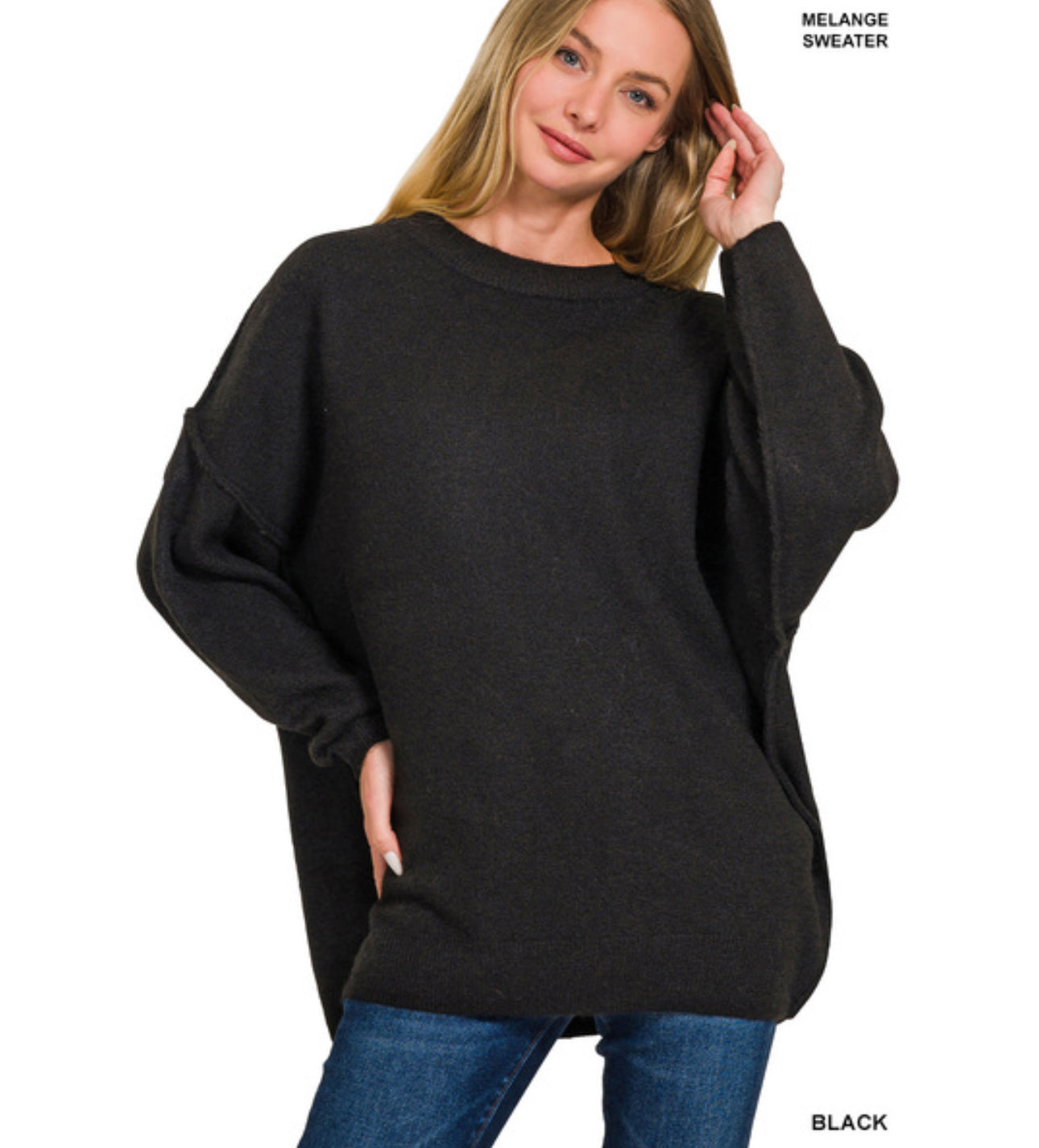 Millie Melange Oversized Sweater in Black