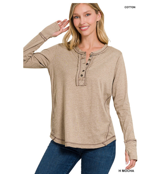 Reese Scoop Neck Long Sleeve Tee in Heather Mocha