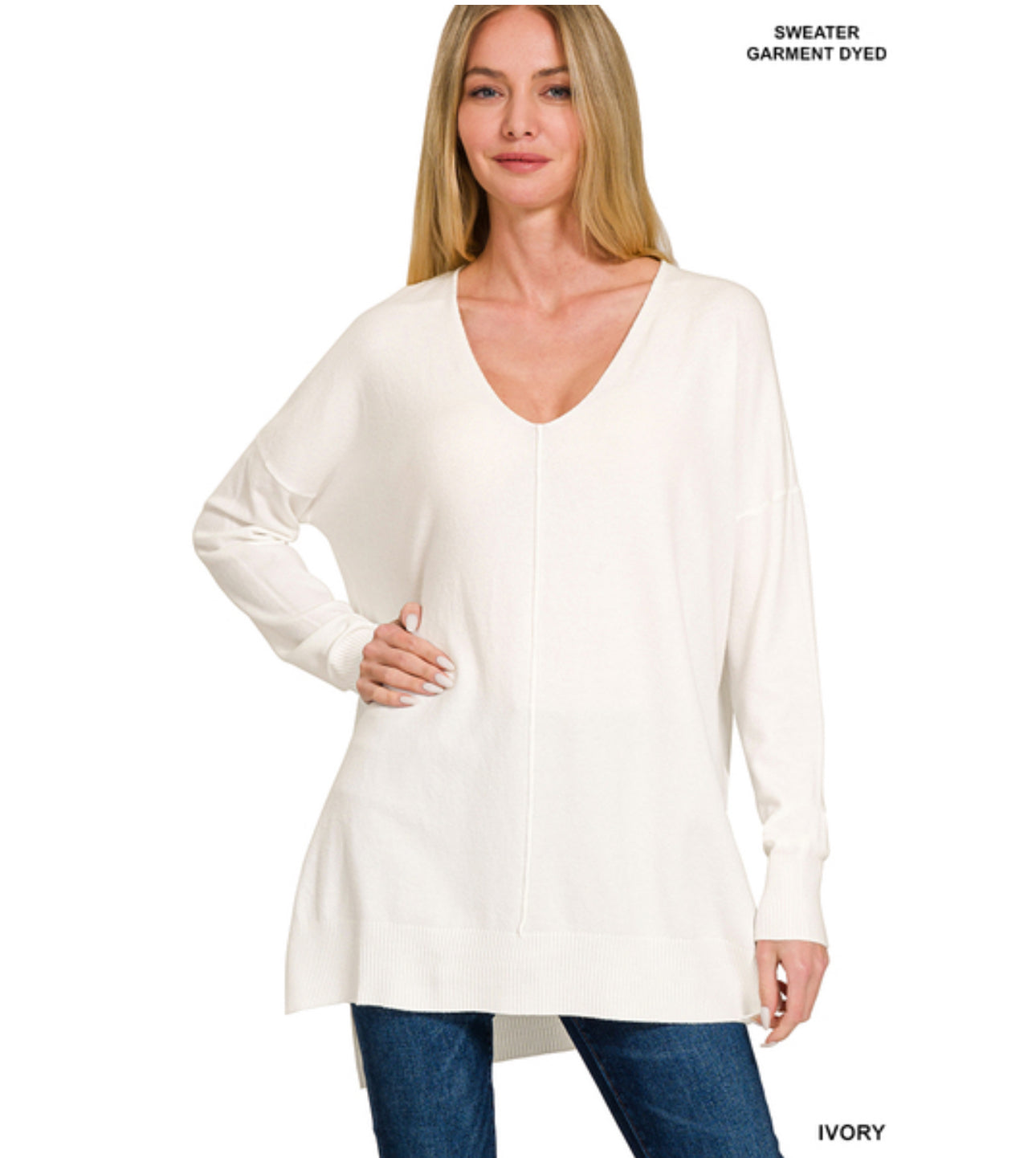 Lola Side Slit Sweater in Ivory