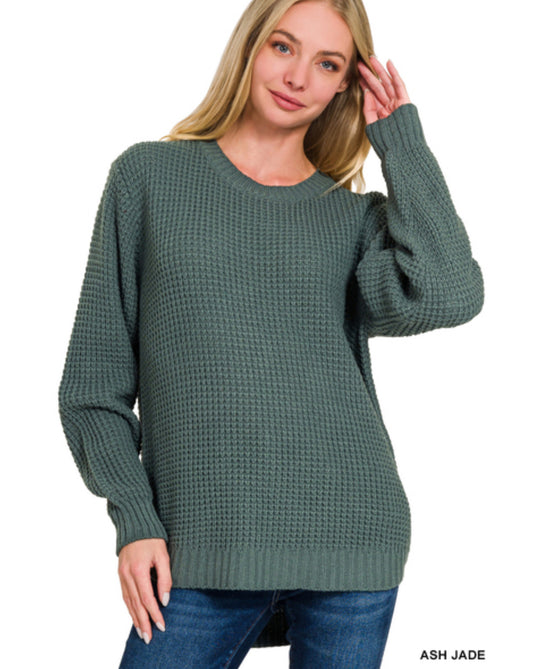 Moxi Waffle Knit Sweater in Ash Jade