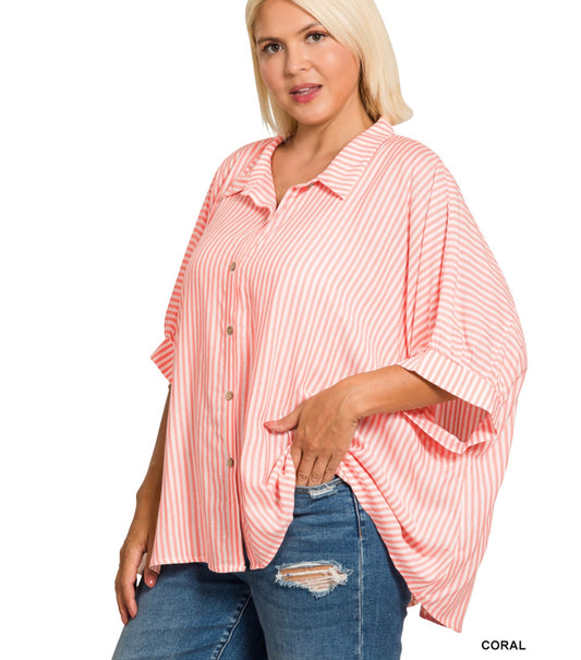 Sterling Striped Top Coral- Curvy