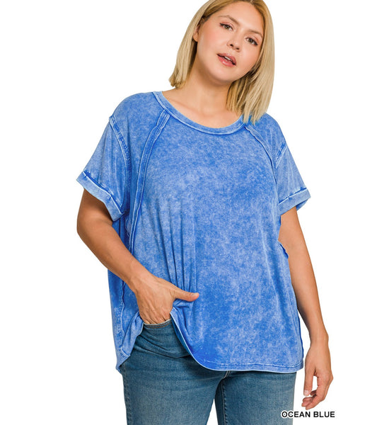 Curvy Mineral Wash Tee Ocean