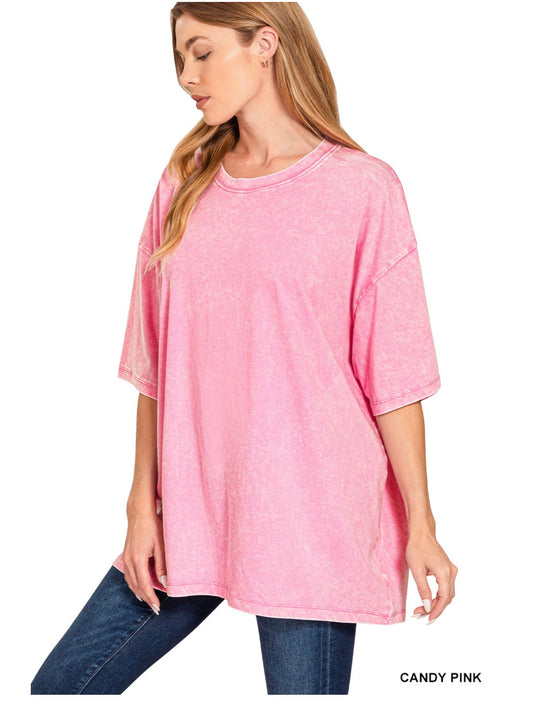 Madi Oversized Acid Washed Tee Candy Pink