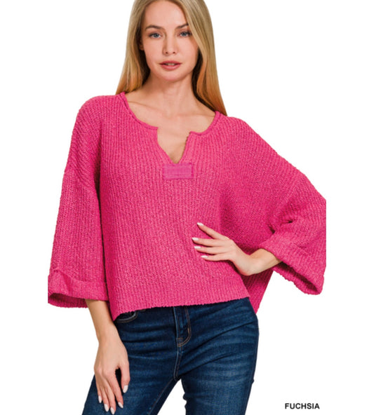 Teah Knit Top 3/4 Sleeve in Fuchsia