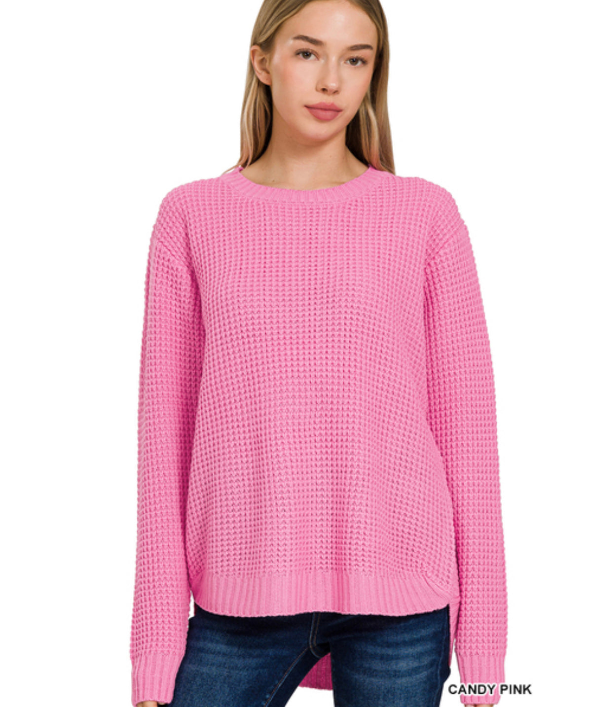 Moxi Waffle Knit Sweater in Candy Pink