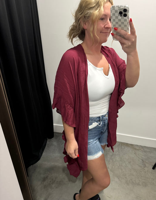 Ruffled Duster in Maroon