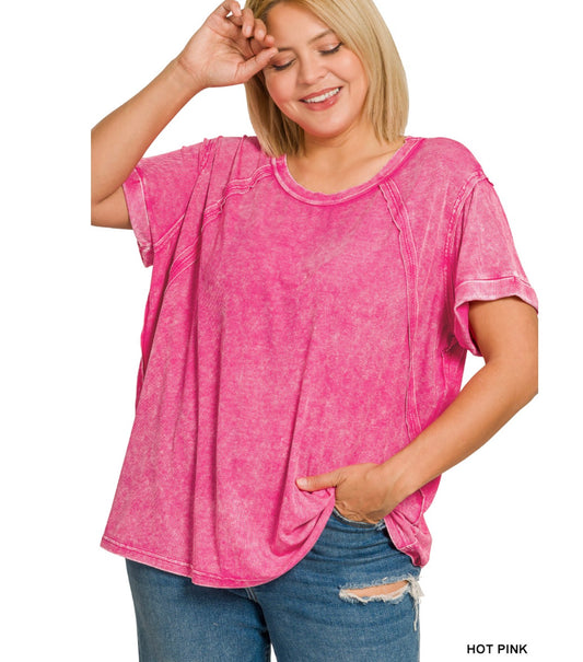 Curvy Mineral Wash Tee Hot Pink