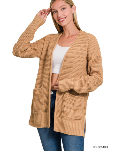 Stella Waffle Cardigan in Dark Brush