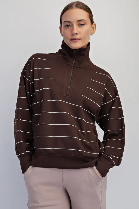 Legacy Striped 3/4 Zip -Espresso