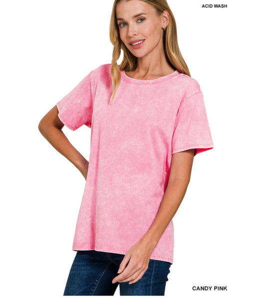 Avery Fitted Mineral Wash Tee in Candy Pink