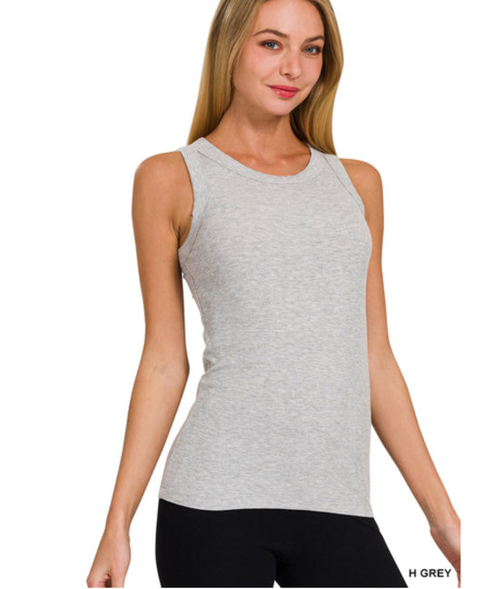 Ribbed Basic Tank in Heather Grey