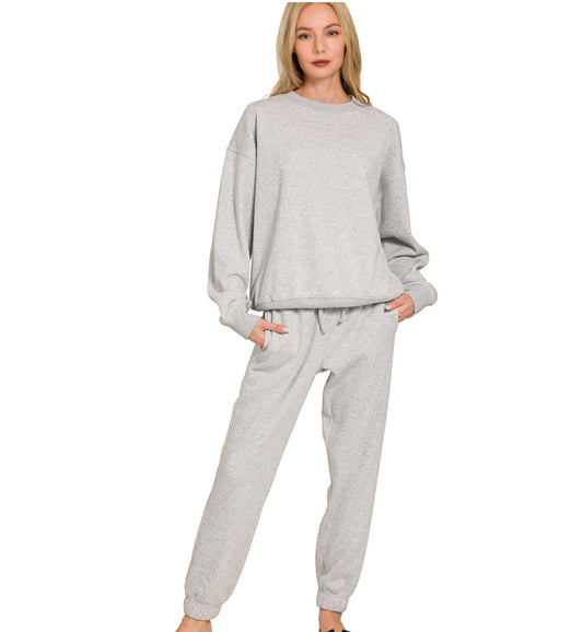 Scuba Crew neck Pullover Jogger SET In Heather Grey