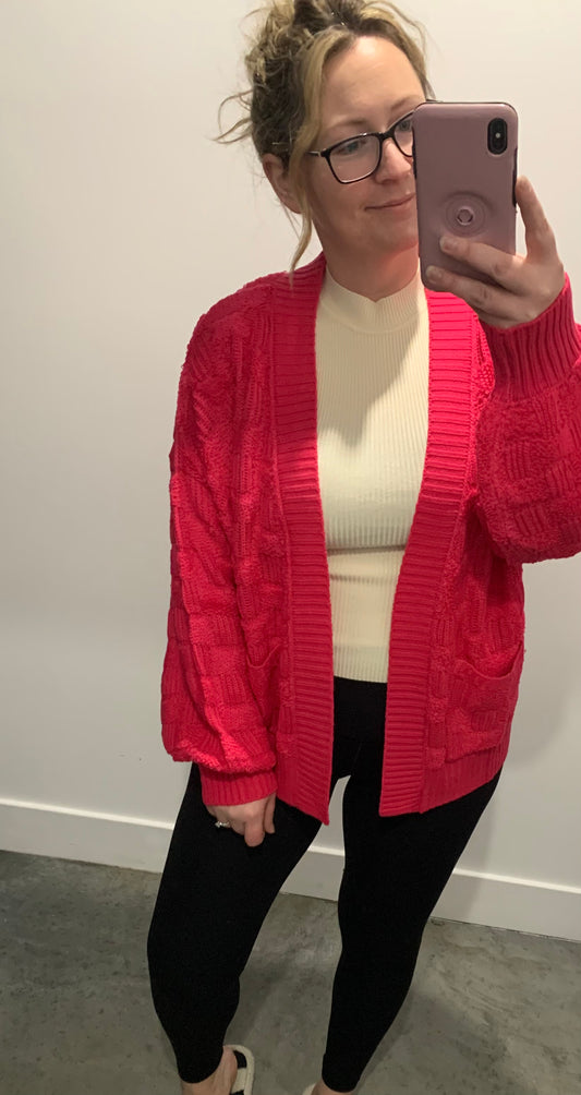 Checker Cardigan in Hot Pink