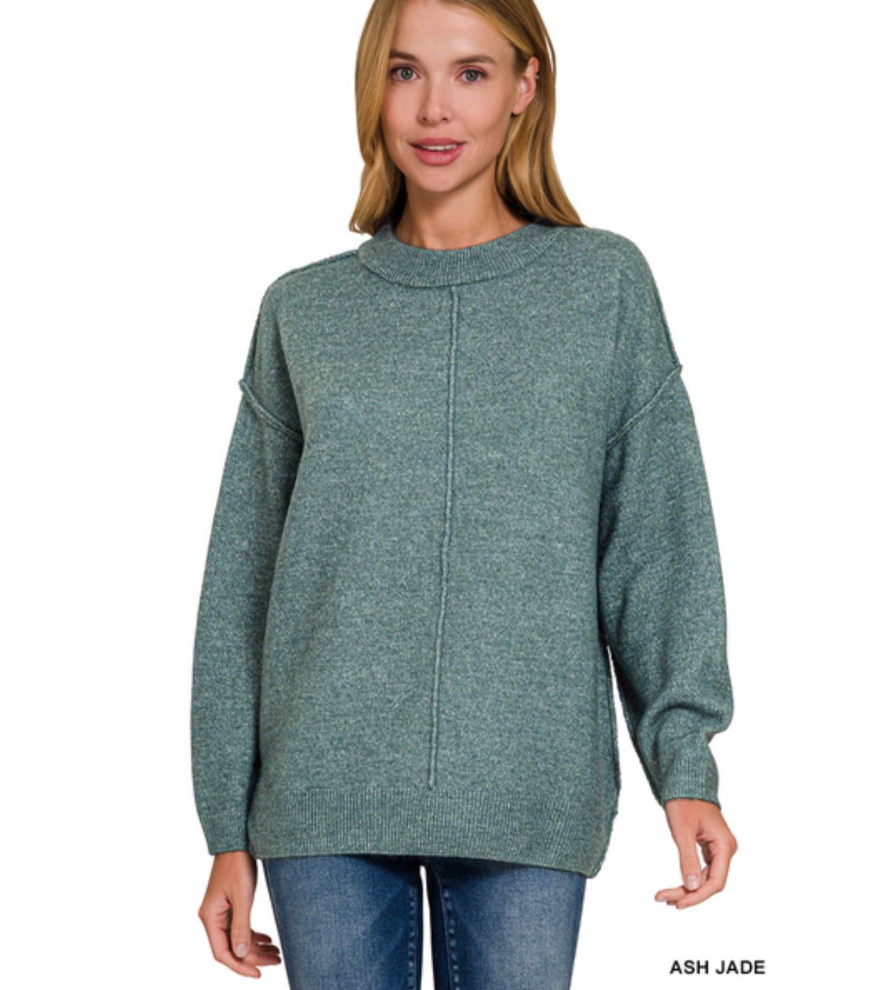 Miya Melange Center Seam Sweater in Ash Jade