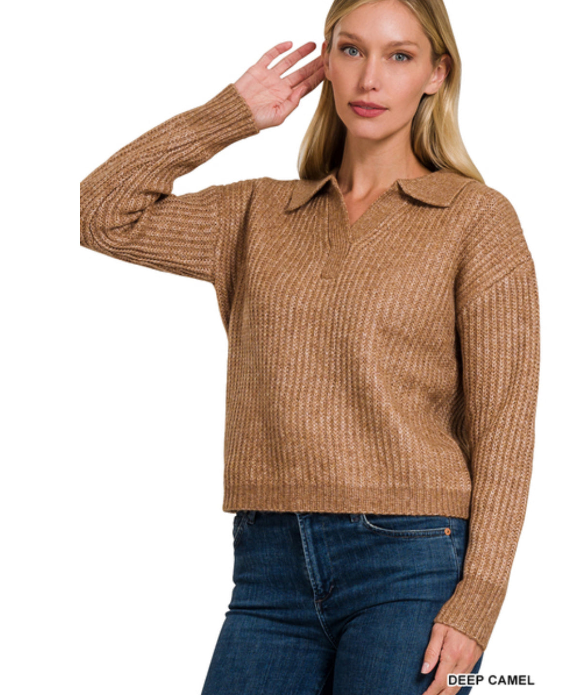 Melange Collared Sweater in Deep Camel