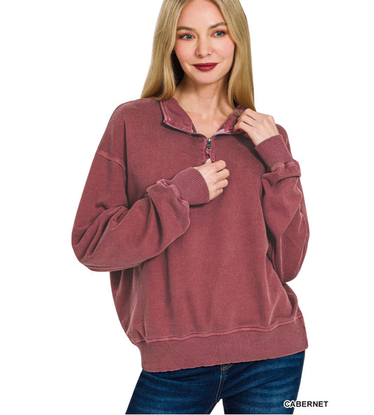 Emmie Pigment Dyed Pullover in Carbernet