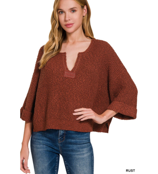 Teah Knit Top 3/4 Sleeve in Rust