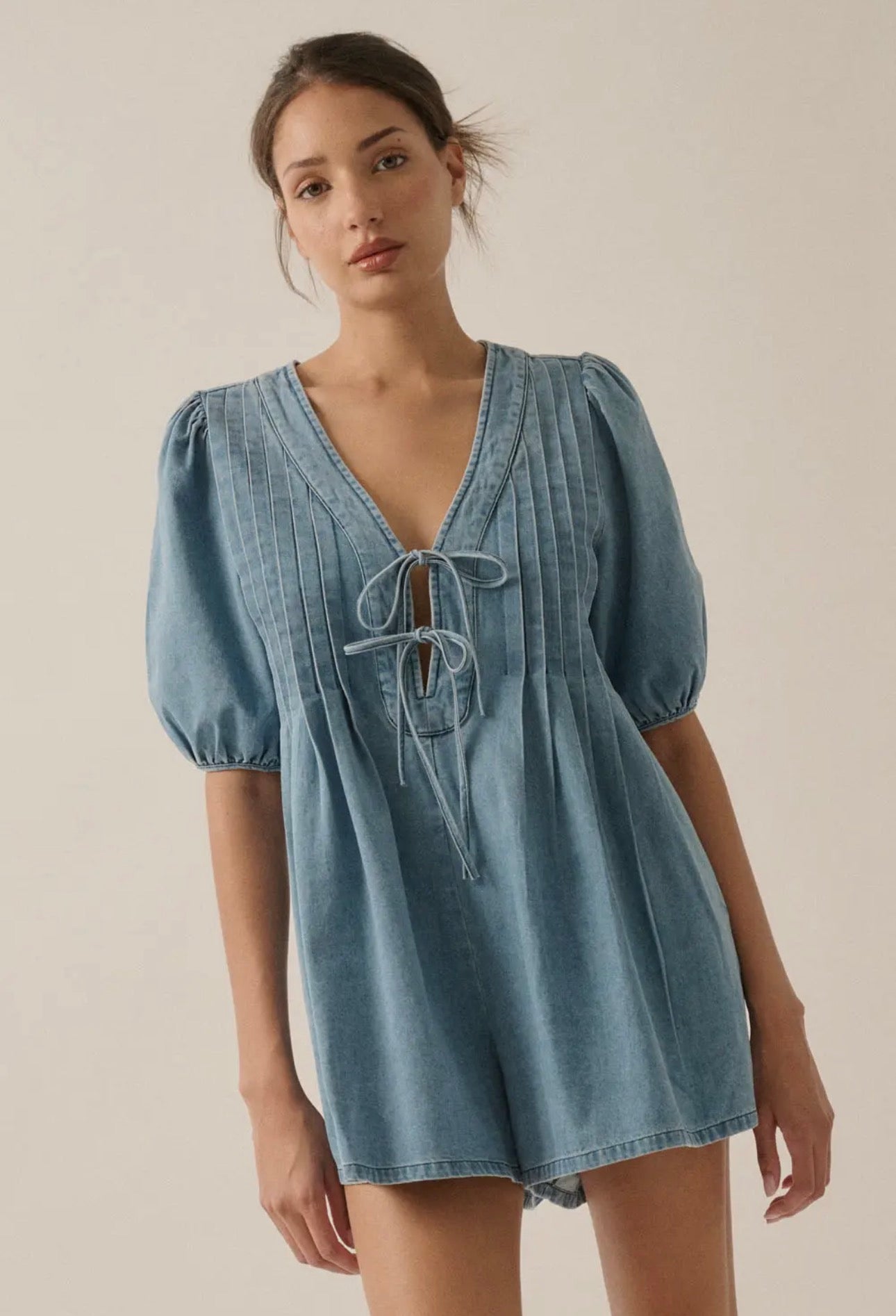 Denim Pleated Romper