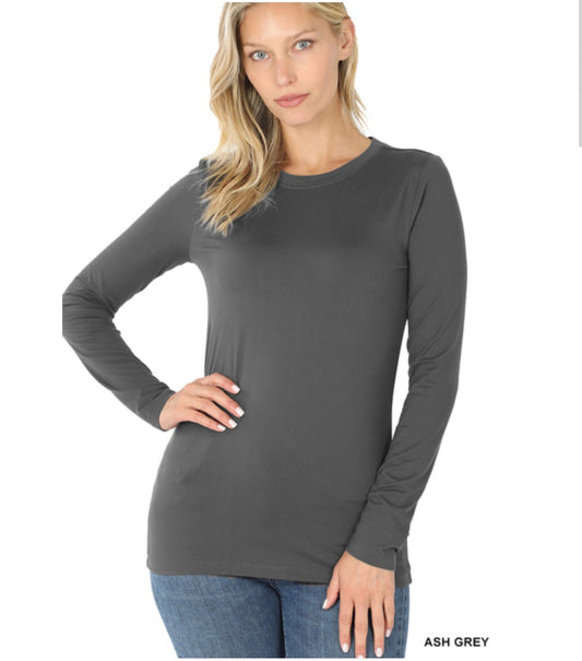 Butter Soft Long Sleeve Tee in Ash Grey