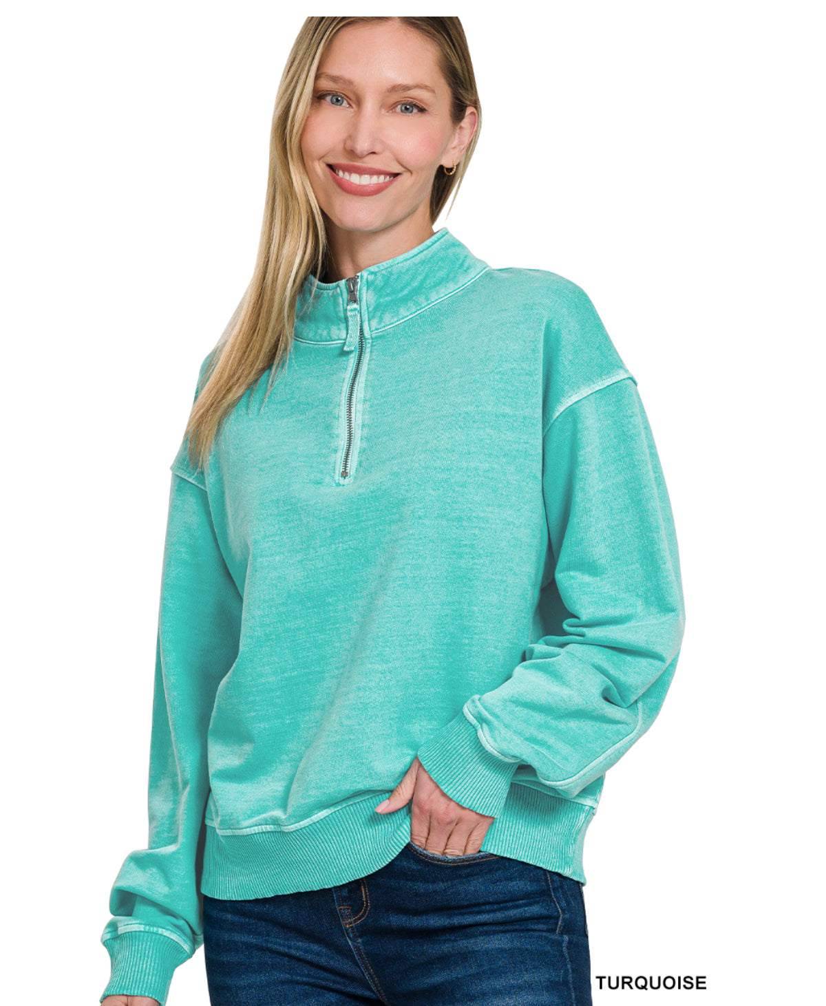 Emmie Pigment Dyed Pullover in Turquoise