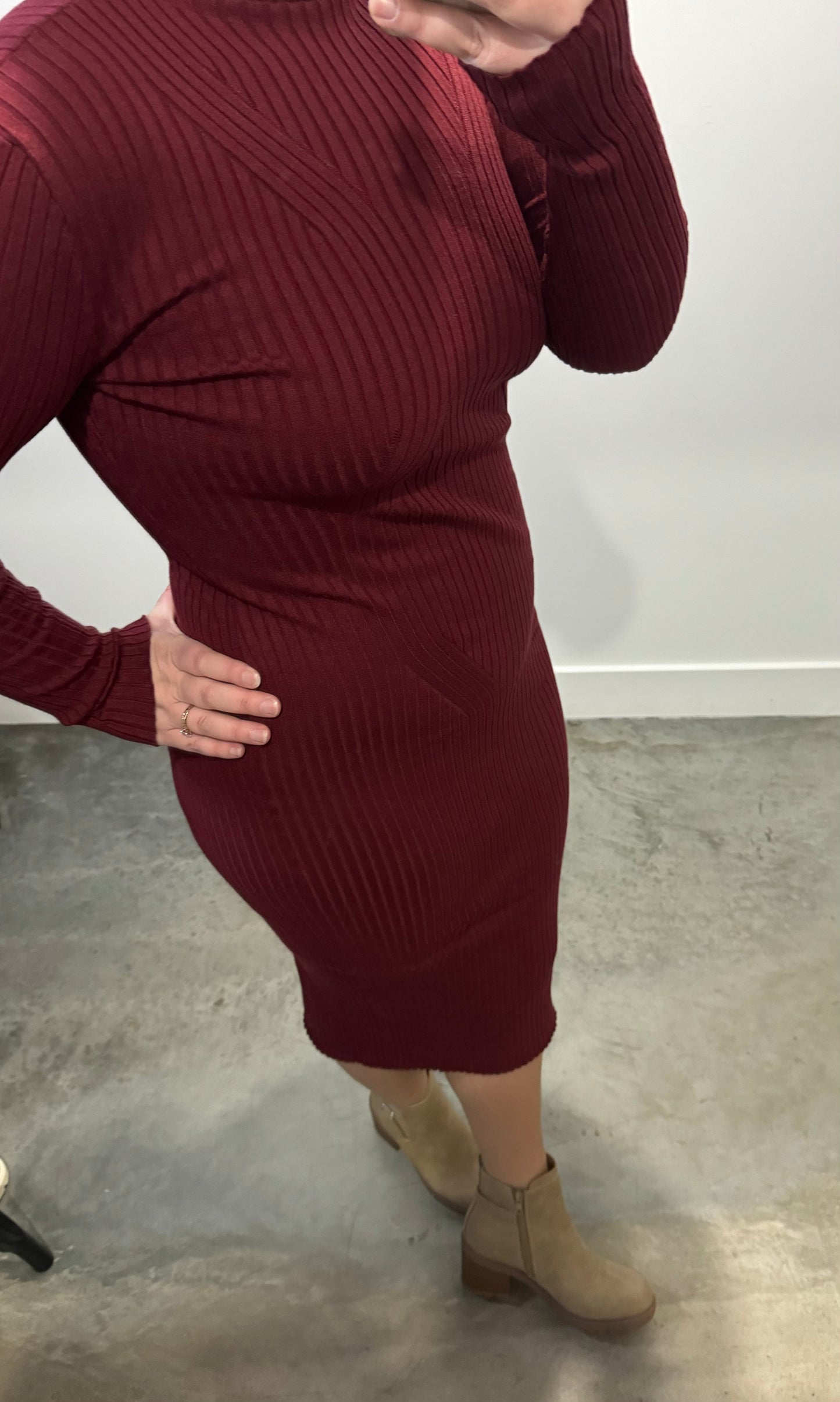 Holiday Body Con Long line Dress in Wine