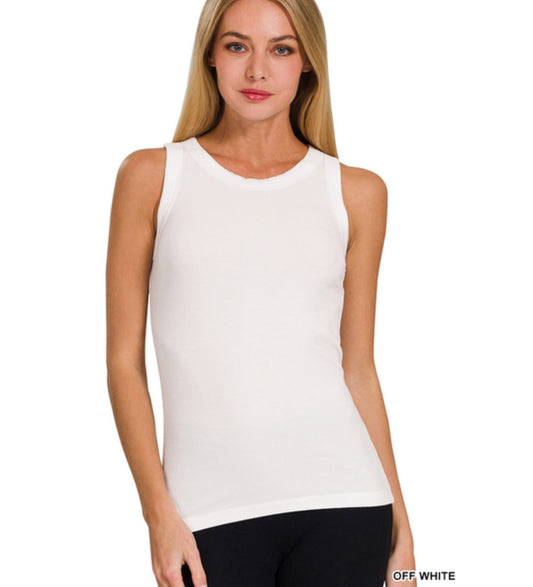 Ribbed Basic Tank in White