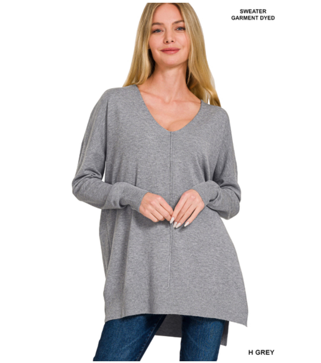 Lola Side Slit Sweater in Heather Grey