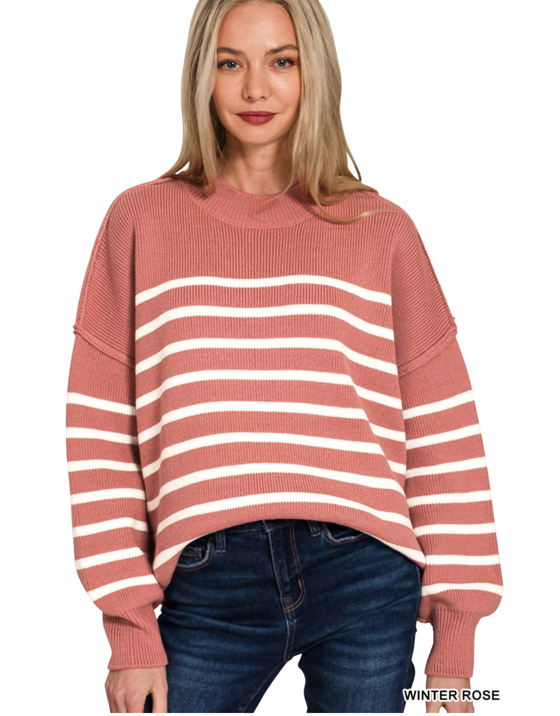 Lainey Oversized Striped Sweater in Winter Rose