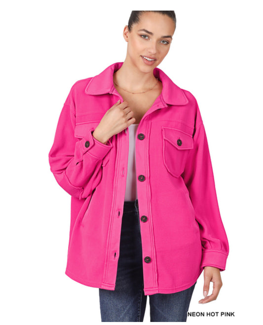 Suzie Fleece Shacket in Hot Pink