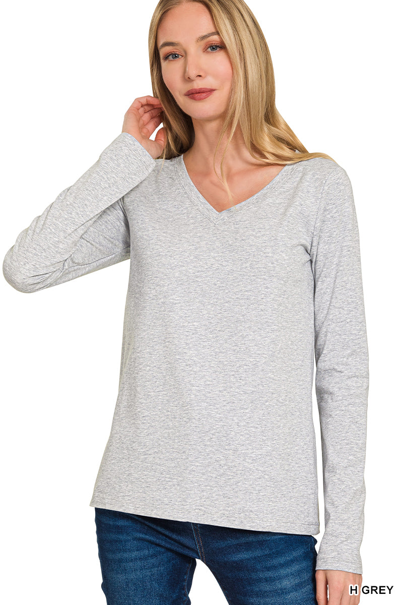 Butter Soft Long Sleeve Tee V-Neck Heather Grey