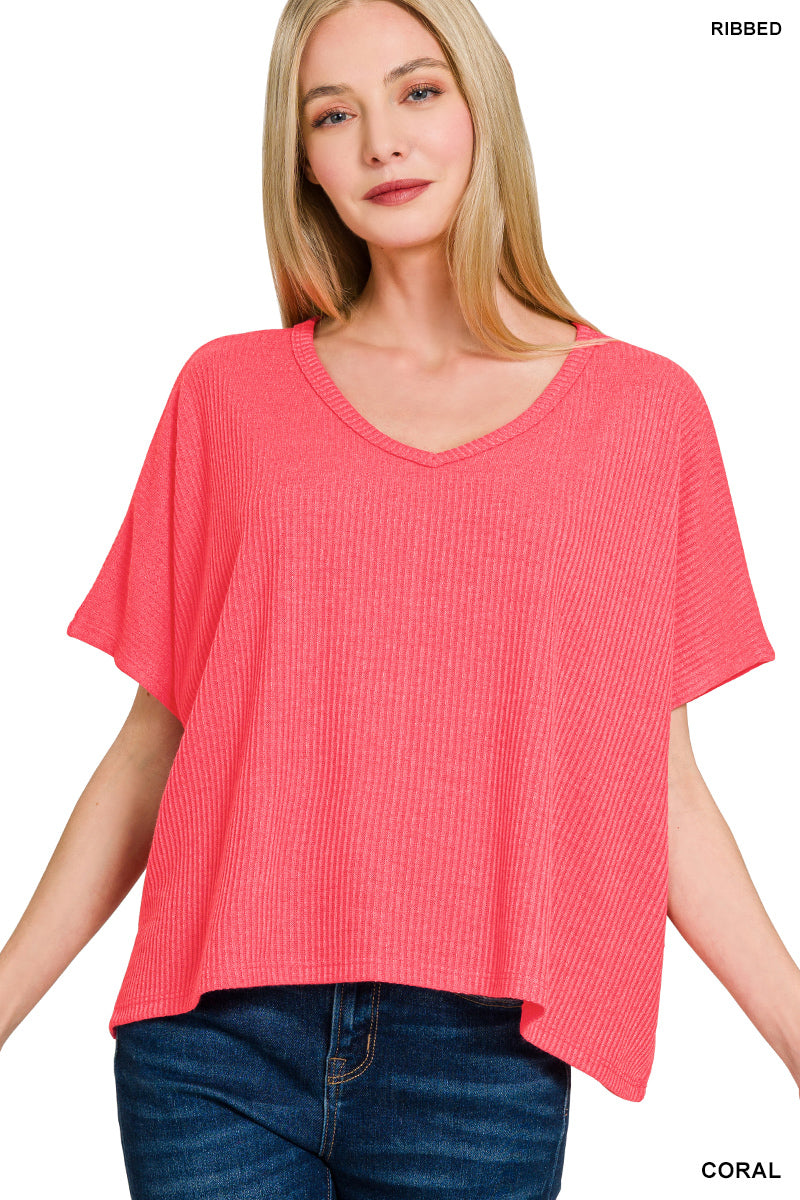 Julia V-Neck Top in Coral