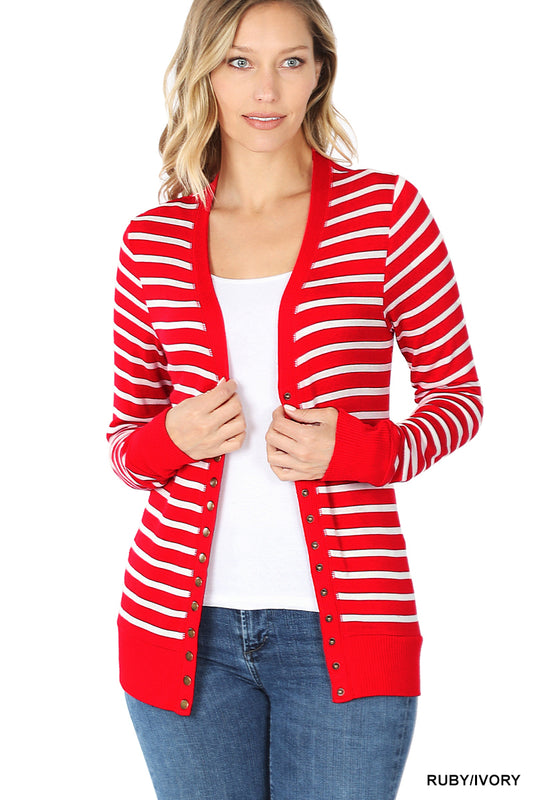 Snap Cardi in Ruby Striped