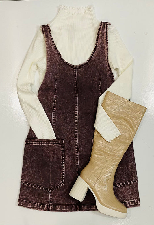 Denim Dress in Wash Brown