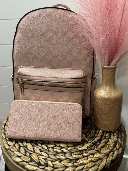 "C" Design Back Pack & Wallet in Pink