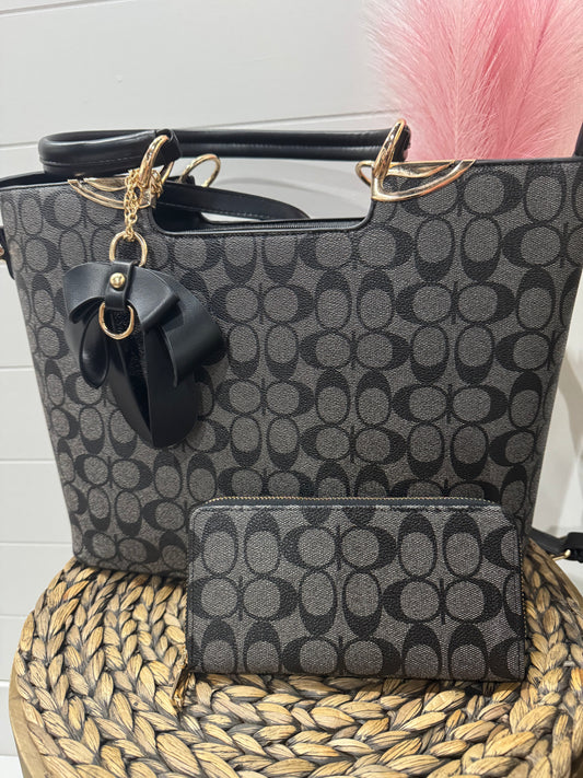 Monogram Bag and wallet Set in Black