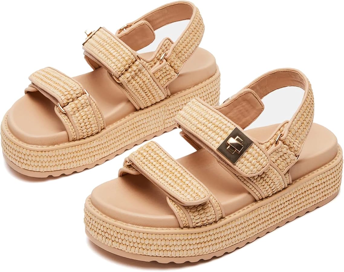 Raffia Double Strap Sandal in Natural