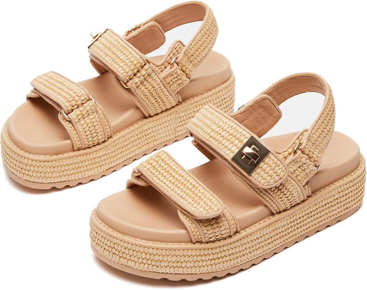 Raffia Double Strap Sandal in Natural