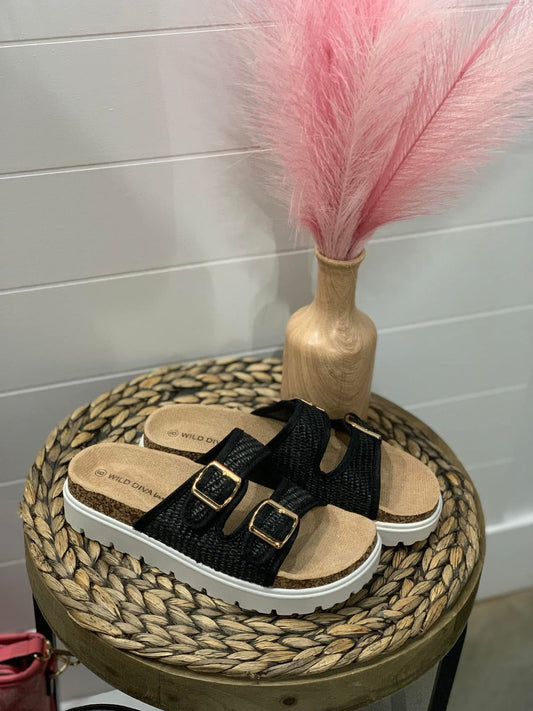Double Strap Sandals in Black