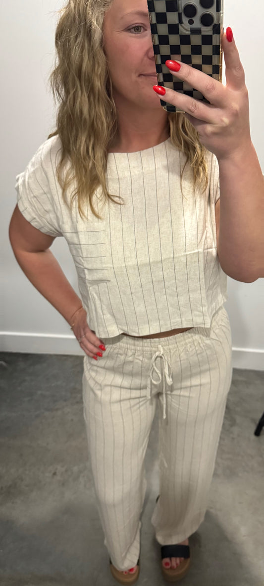 Classic Striped Neutral Pant Set