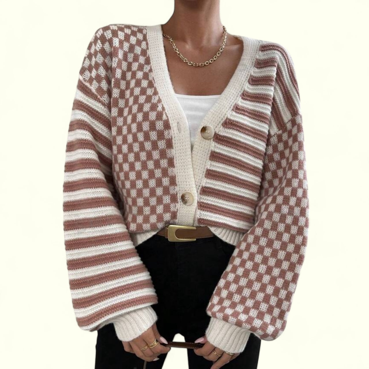 Arlo Contrast Cardi in Taupe