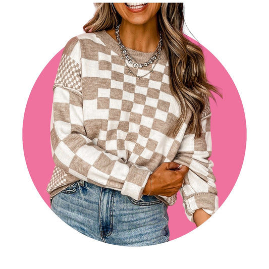 Brea Brown Checker Sweater