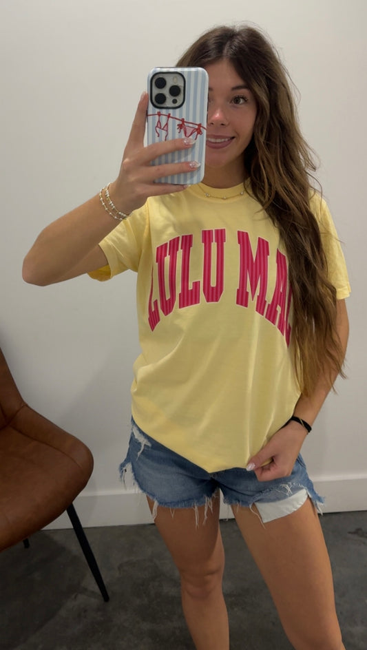 Striped Lulu Mac Tee on Butter Comfort Colors