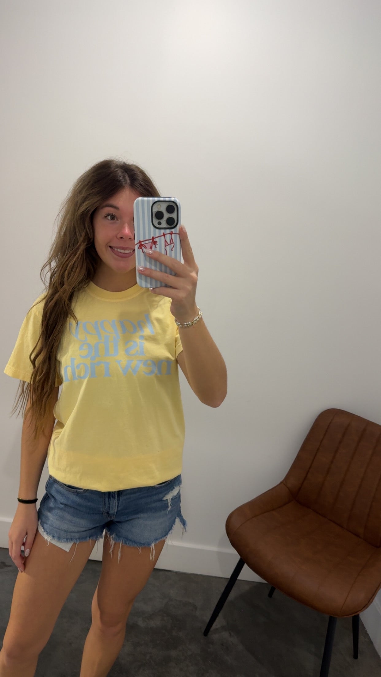 Happy Is The New Rich Tee on Butter Comfort Colors